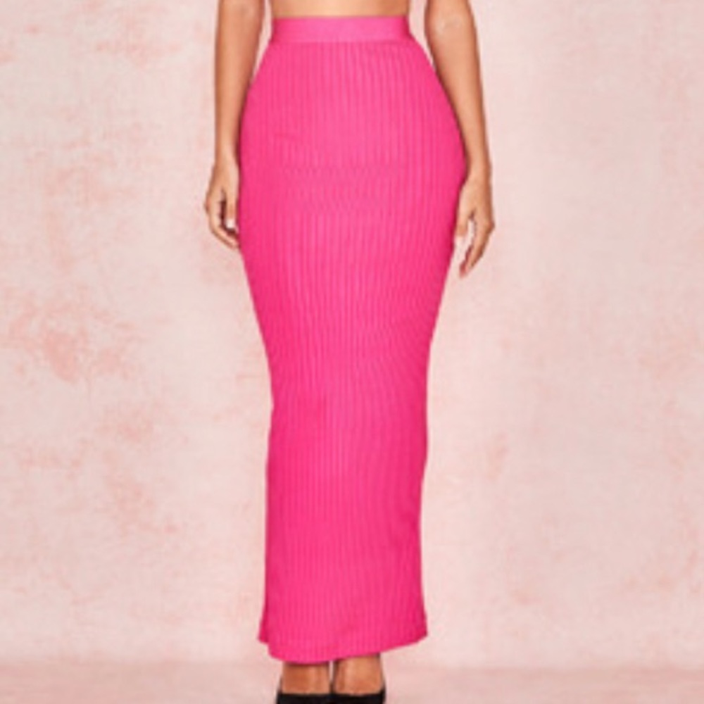 EVE' HOT PINK BANDAGE RIB MAXI SKIRT